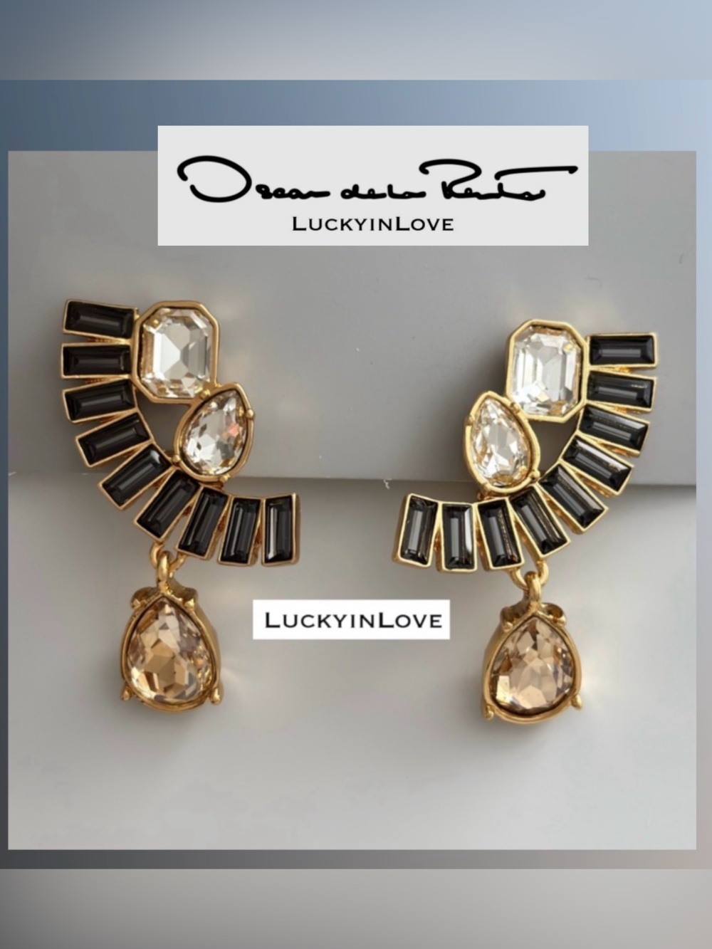 Oscar de la Renta • Fan Black Rhinestone Clip-On Earrings